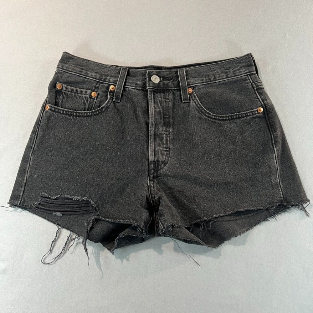 Levi's Black Distressed Denim Jean Shorts Women's 27 High Rise Raw Hem Cutoff